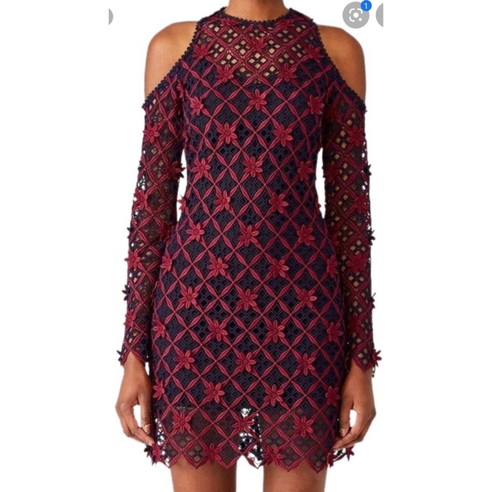 Self-Portrait Flower Appliqué Cocktail Dress